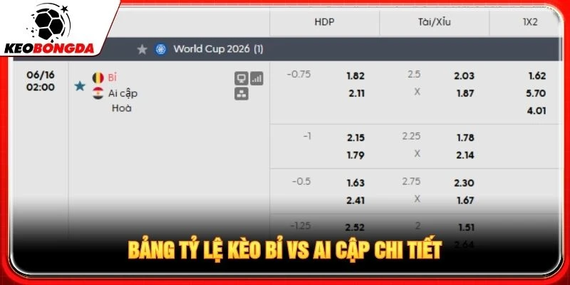 Bảng tỷ lệ kèo Bỉ vs Ai Cập chi tiết Bảng tỷ lệ kèo Bỉ vs Ai Cập chi tiết