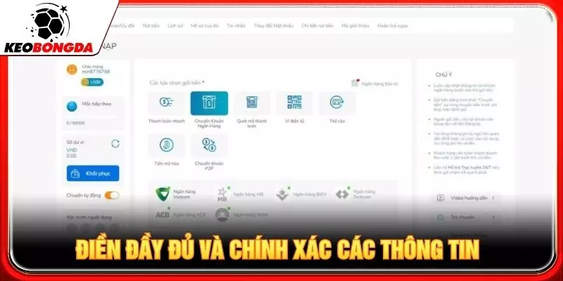 Điền đầy đủ và chính xác các thông tin